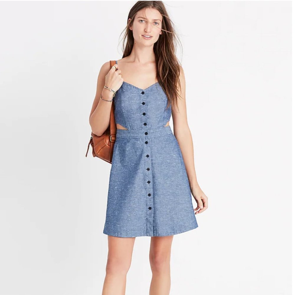 Madewell Chambray Cutout Cami Mini Dress SZ 0